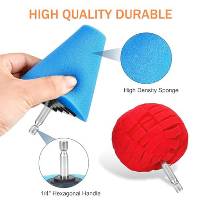 6PCS Car Wheel Hub Drill Polishing Cone Sponges, Polishing Balls, with 1/4" Hex Extension Holder, Buffing Tool for Cars Wheel Rim and Hub, Exhaust Tips, Aluminum, Chrome, Metal