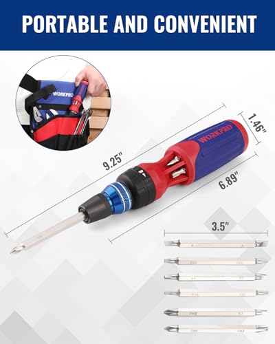 WORKPRO 12-in-1 Ratcheting Multi-Bit Screwdriver Set, Quick-load Mechanism Screwdriver with Double End Bits in Handle - size: Standard