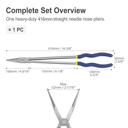 QWORK 16 Inch Long Reach Needle Nose Pliers, Straight Long Nose with Narrow Jaws, Chrome Vanadium Steel Mechanic Pliers for Tight Spaces, Auto/Motorcycle Repair, Machinery & Pipeline Maintenance