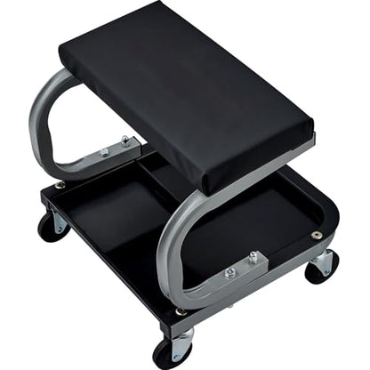 Mechanics Roller Seat, 250 LBS Capacity Padded Rolling Workshop Stool with Tool Tray Storage for Garage, Shop, Auto Repair,Black