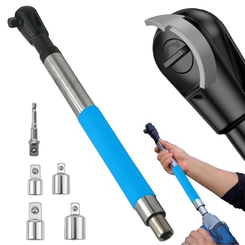 Wrench Extender, Offset Extension Wrench, Offset Extension Wrench Impact, Electric Ratchet Wrench,Chain Drive Wrench Extender with 4 Socket and 1/2‘’ Electric Drill Adapters for Labor-Saving(1x Blue) - color: 1pack Blue