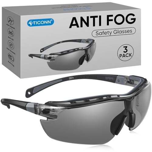 TICONN Anti-Fog Safety Glasses for Men and Women, ANSI Z87.1 Scratch Proof Eye Goggles with Adjustable Arms and UV Protection - style: 3 Pack/Gray