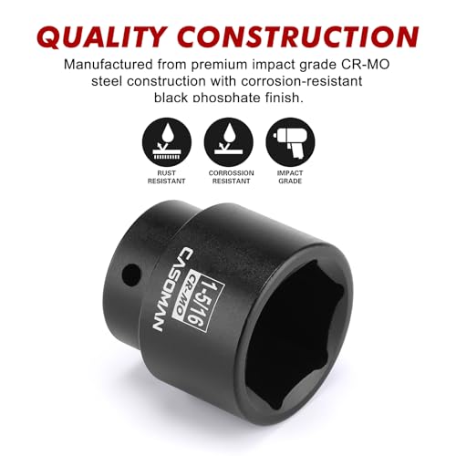 CASOMAN 1/2" Drive x 1-5/16" Impact Socket, 6-Point, SAE, CR-MO - size: 33.34 mm (Shallow), style: 6-Point Socket