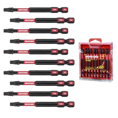 Geinxurn 10 Pieces 3 In. T25 Impact Tough Magnetic Screwdriver Bit Set, #25 Torx Head Power Bits, S2 Alloy Steel Star Bits with Storage M-Box - color: 10 Pcs, size: T25 - 3 in