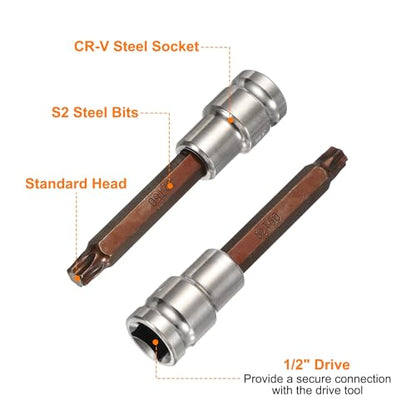 HARFINGTON Torx Bit Socket 1/2" Drive T50 S2 Steel 6 Point Head Long Screwdriver Drill Bits CR-V Steel Socket Adapter for Home Auto Axle Hex Nuts Bolts Repair - size: T50