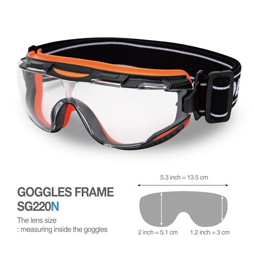 DEX FIT Safety Goggles SG220, Wide-Vision Lab & Chemical Splash Eye Protection, Anti-Fog & Scratch Resistant, Soft Seal, Z87.1 Approved; Black/Orange, Clear Lens, 30mm Strap, 1 PC - color: Black/Blue - Orange - 30mm