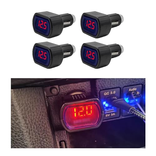 4 PCS Car LED Cigarette Lighter Voltmeter, DC 12V 24V Battery Voltage Digital Panel Meter, Universal Auto Electric Volt Gauge Monitor, Car Accessories for Motorcycle Truck - color: 4 PCS