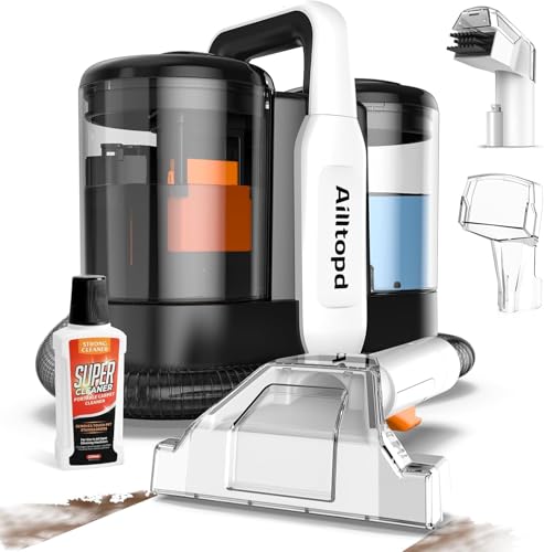 Portable Carpet & Upholstery Spot Cleaner Machine,15Kpa Deep Cleaning for Rug, Pet, Couch,Stairs & Car, Handheld Furniture Cleaner Machine with 2 Size BrushHead & Self-Cleaning System - color: Bright Orange