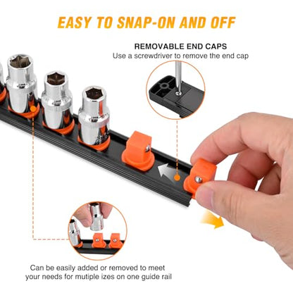 GOOACC Magnetic Socket Organizer 1/4" 3/8" 1/2" Socket Holder Set Heavy Duty Aluminum Socket Rail Organizers for Tool Box Drawer, 6 Pieces Magnetic Socket Rails Holds 80 Swivel Clips Orange Red Yellow - size: Rail Magnetic 6PC 1/4"3/8"1/2"Orange Red Yello
