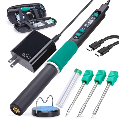 YIHUA 928D-IV Soldering Iron Pen Kit DC 65W Support PD QC, Type C Portable Soldering Station with 3 Tips, Solder Wire, Protective Cap - style: 9-IN-1
