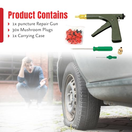 MotorGod 35-Piece Tubeless Tire Repair Kit – Mushroom Plug Gun Tool with 30 Plugs & Hard Case – Heavy Duty Flat Tire Puncture Repair for Car, Truck, SUV, Motorcycle, ATV, UTV, RV, Trailer & Tractor