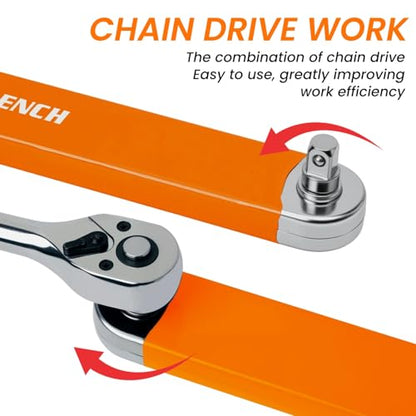 Offset Extension Wrench, Zero Degree Ratchet Extension Set Impact Ready Socket Wrench Extender Tool with 1/2", 1/4", 3/8" Drive Adapters and 1/4" Socket for Tight Place Orange - color: Orange