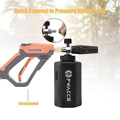 PWACCS Foam Cannon for Pressure Washer, Adjustable Car Wash Foam Cannon, Big Mouth Snow Foam Lance with 1/4" Quick Connect, Thick Foam Power Wash Foam Blaster 1.5 L, Additional Orifice Nozzle 1.1mm - style: Black Foam Cannon