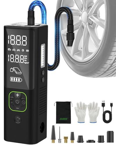 Tire Inflator Portable Air Compressor, ZUZEE 3X Faster Portable Tire Inflator, 150PSI Portable Air Compressor With HD Display, Air Pump for Tires of Car, Moto, Bike, also for Balls, Mattresses, etc