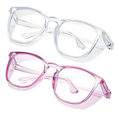 Safety glasses Goggles Nurses Protective Eyewear - Anti Fog Square Frame Stylish Clear Glasses for Women Men - color: B02-clear Purple