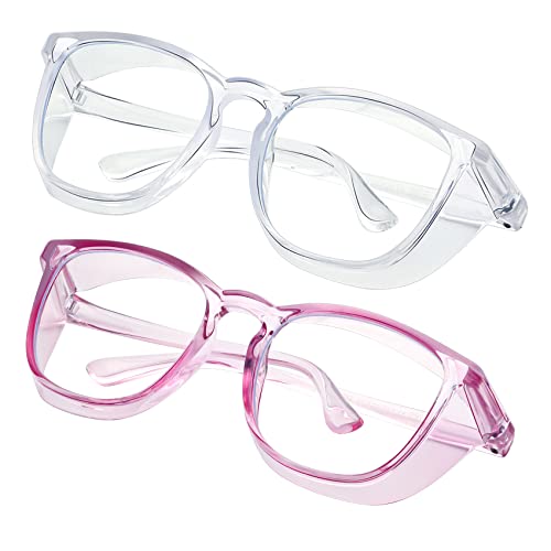Safety glasses Goggles Nurses Protective Eyewear - Anti Fog Square Frame Stylish Clear Glasses for Women Men - color: B02-clear Purple
