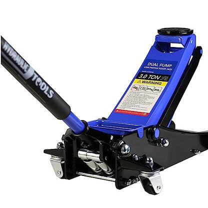 3 Ton Low Profile Floor Jack, Heavy Duty Steel Racing Floor Jack with Dual Pistons Quick Lift Pump, Lifting Range 3.3"-19.7", Hydraulic Jack Professional Car Jacks 3 Ton/6000 LBS Capacity Blue - color: Blue - 3 Ton(Dual Pump), Lift 3.3"-19.7"