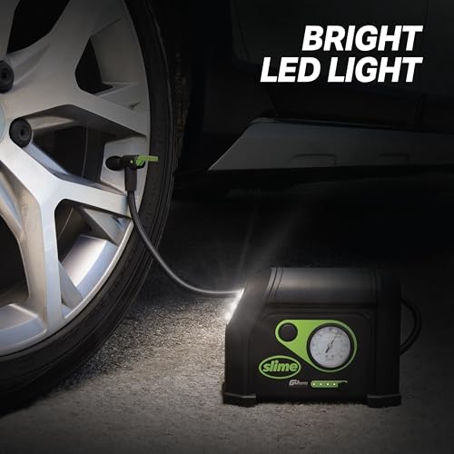 Slime 40084 Tire Inflator, Cordless, Portable Air Compressor Pump, Lithium Ion Battery and LED Light, Rechargeable, 8 min Inflation - style: Cordless Tire Inflator