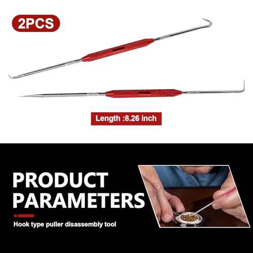 2PCS CarbonSteel Hook Tool and Pick Set, Carbon Steel Rustproof Double-ended Hook Auxiliary Dismantling Tool, O-ring Seal Gasket Mini Precision Puller Remover, Accessories Fit for Most Cars