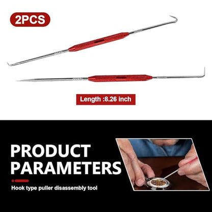 2PCS CarbonSteel Hook Tool and Pick Set, Carbon Steel Rustproof Double-ended Hook Auxiliary Dismantling Tool, O-ring Seal Gasket Mini Precision Puller Remover, Accessories Fit for Most Cars