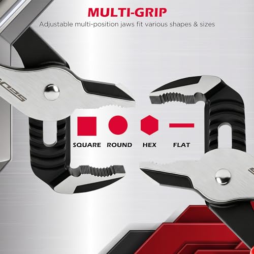 4-Piece Groove Joint Pliers Set, 12" 10" 8" 6" Adjustable Water Pump Pliers with Non-Slip Handles, Straight Jaw Tongue and Groove Pliers for Plumbing, Pipe Fittings, Nuts, Bolts and Home Repair - color: 4pc - 6" 8" 10" 12" Red & Black