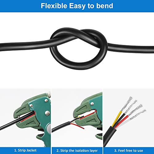 22 Gauge 4 Conductor Electrical Wire, 16.5FT 22AWG Black PVC Stranded Tinned Copper 4 Wire Cable, 22/4 Cord Extension Cable for LED Lamp Lighting, Automotive, Speaker, Audio, Power etc. - size: 16.5 FT, style: 22 AWG-4C