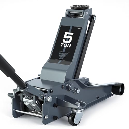 5 Ton Hydraulic Low Profile Floor Jack, Grey | Dual Piston Quick Lift Pump, Home and Workshop Car Maintenance, For Various Vehicles, 10,000 lbs Capacity - color: Grey