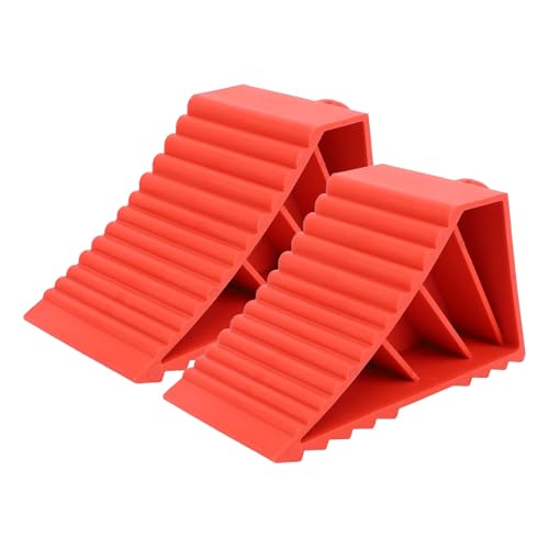 2PCS Heavy Duty Wheel Chocks Slip Solid Rubber Wheel Stopper Red for Car Travel Trailers RV Truck