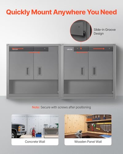 VEVOR Metal Wall Cabinet, 30W x 12.01D x 30H Inch, Steel Floating Hanging Storage Cabinet with Locking Doors and Adjustable Shelf for Garage, Basement, Kitchen, Warehouse Assembly Required, Black - size: Foldable 30" Open Grid