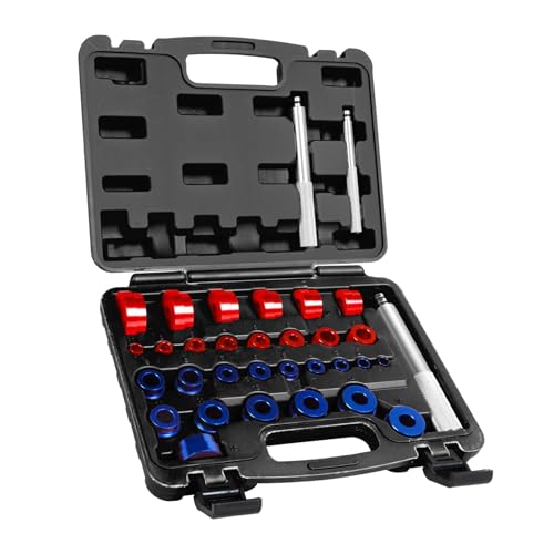 Big RED Bearing Press Kit, 33pc Bearing Race and Seal Driver Set with Metric SAE Adapters, Seal Driver Set with 3 Knurled Handles, Bushing Driver Set for Wheel Bearing Installation - color: Black