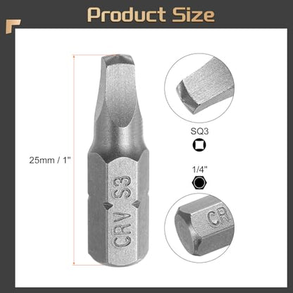 HARFINGTON 10pcs Square Head Screwdriver Bits 1/4" Hex Shank SQ3 Head 1" Length CR-V Steel Screw Driver Drill Bit for Repair Work Electric Screw Driver - size: SQ3