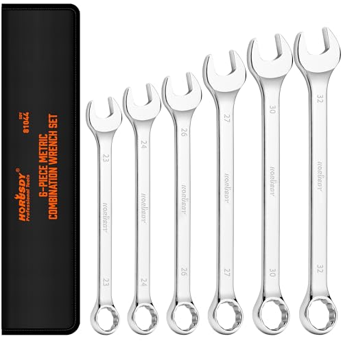 HORUSDY Large Wrench Set with Rolling Pouch | Metric | 6-Piece | 23mm, 24mm, 26mm, 27mm, 30mm, 32mm | 12 Point | Chrome Vanadium Steel - style: 6-Piece Metric Wrench Set