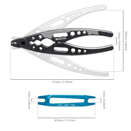 GOUPRC Aluminum Alloy Multi-Function Ball Head RC Pliers Shock Absorber Screw Pliers With Shock Absorber Wrench for 1/8 1/10 1/12 1/14 1/16 RC Car Truck(Black) - color: Black