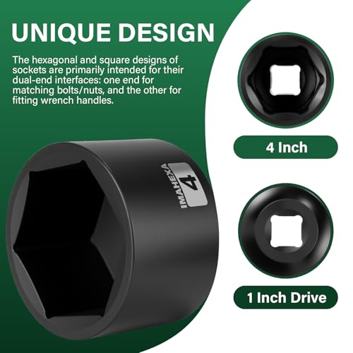 1" Drive Shallow Impact Socket,4 Inch SAE Jumbo Socket,CR-MO 6 Point for Easy Removal of Large Axle Nut（SAE) - size: 1 Inch Shallow 4", style: 1"Drive Shallow Impact Socket