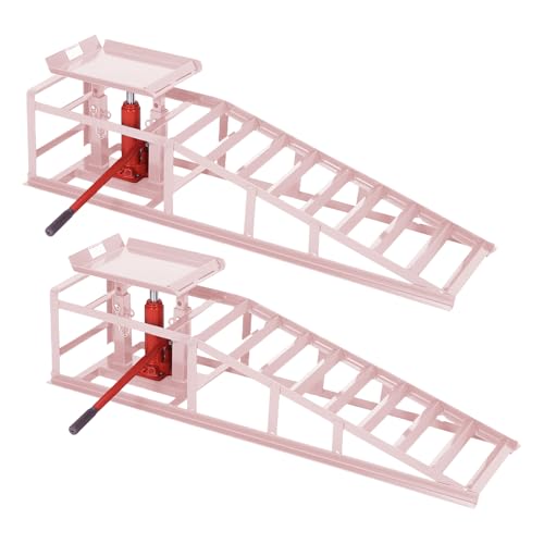 GarveeTech Hydraulic Car Ramps 2-Pack, 11000 LBS Low Profile Portable Car Lift Ramp for Oil Change & Garage Repair, Heavy Duty Steel Ramps for Trucks/Low Cars, Pink - color: Pink