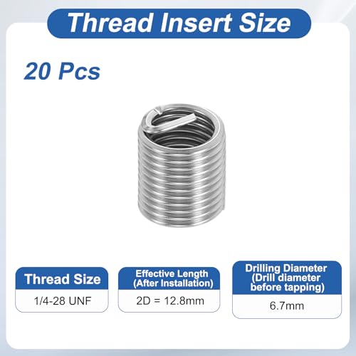 PATIKIL Wire Thread Inserts 1/4-28 UNF 2D 12.8mm, 20Pcs 304 Stainless Steel Helical Coiled Wire Screw Threaded Sleeve Sheath for Mechanical Equipment Automotive Repairs - size: 1/4-28 UNF, 12.8mm