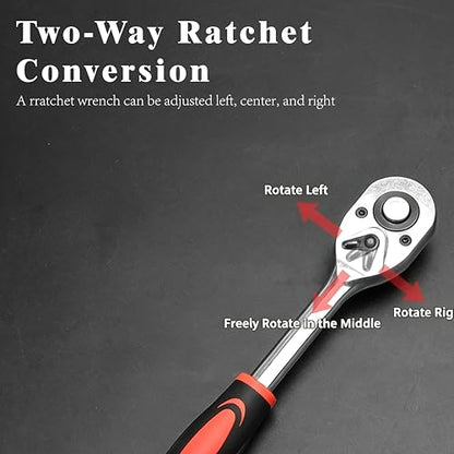 12PCS Ratchet Socket Wrench Set, 3/8-Inch Drive Mini Socket Kit (8-19mm),Quick-Release Reversible Ratchet & Extension Bar for Automotive, DIY, and Home Repair - color: Red, size: Small