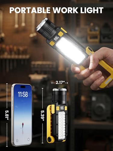 Rechargeable LED Magnetic Work Light, Portable Work Lights, 7 Flashlight Modes with 360° Rotating Hook and Carabiner, USB Charging for Camping, Hunting, and Car Repairs,Gifts for Family - size: 1 Pack Yellow