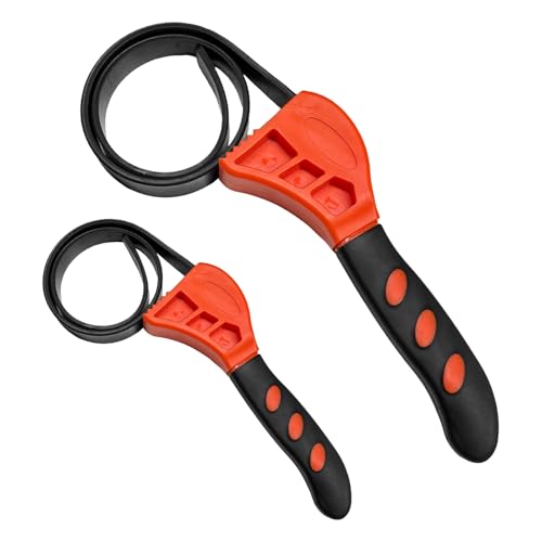 2PCS Strap Wrench Plumbing, 23.4 Inch & 19.7 Inch Adjustable Rubber Oil Filter Wrenches with Reinforced Belt, Automotive Strap Wrench Jar Opener for Water Filter Sink Faucet (Orange & Black) - color: Orange & Black