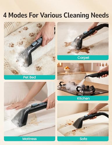 Aspiron Carpet Cleaner,Fast Heating Steamer,Carpet Cleaner Machine for Home,Hot/Cold Water & Steam Wash,Spot Cleaning,20Kpa Powerful Suction,300ML Cleaning Solution,for Upholstery,Sofa,Pet Stain,Car