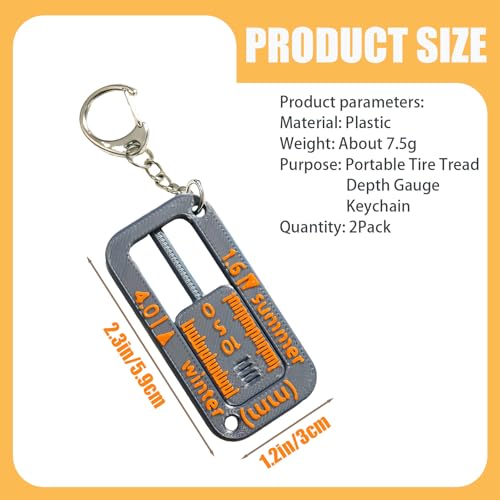 2Pcs Tire Tread Depth Gauge Keychain, Portable Easy Read Tire Tread Measure Tool, Tire Wear Gauge Tread Checker Suitable for Cars, Trucks, Motorcycles, SUVs, Vans