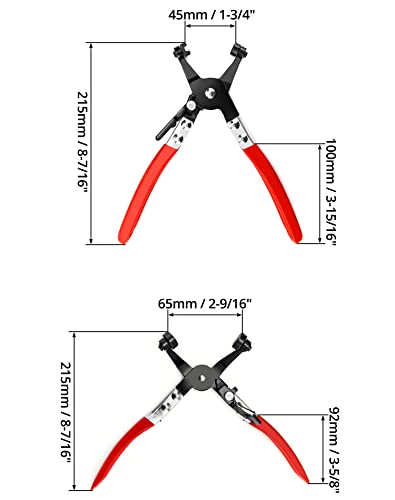 QWORK Hose Clamp Pliers Set, 2-Piece Auto Locking Clamps, Flat & 45 Angled Belt Hose Repair Tool