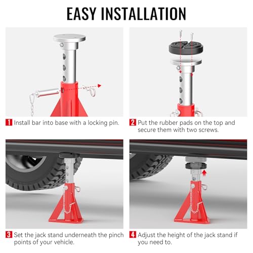 Jack Stands 15 Ton Capacity, Heavy Duty Vehicle Stabilizer Jacks | 2 PCS Trailer Support Jack Stands with Safety Pins for RV, SUV, Pickup Truck, Car, UTV, Adjustable from 10" to 16"