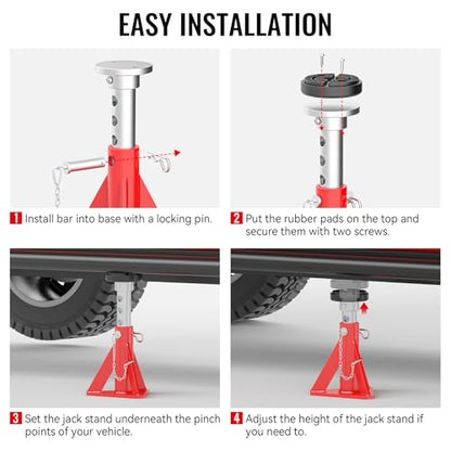 Jack Stands 15 Ton Capacity, Heavy Duty Vehicle Stabilizer Jacks | 2 PCS Trailer Support Jack Stands with Safety Pins for RV, SUV, Pickup Truck, Car, UTV, Adjustable from 10" to 16"
