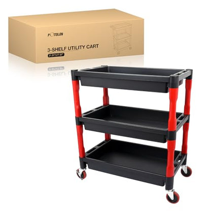 3-Tier Rolling Utility Cart with 4" Swivel Wheels, Heavy-Duty Plastic Tool Cart for Auto Detailing, Garage & Workshop - size: 3-Tier