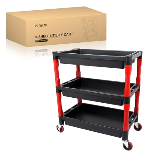 3-Tier Rolling Utility Cart with 4" Swivel Wheels, Heavy-Duty Plastic Tool Cart for Auto Detailing, Garage & Workshop - size: 3-Tier