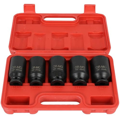 SCITOO 1/2 5PCS Drive Deep Impact Axle Hub Socket Set,Axle Nut Hub Impact,12 Point,30mm-36mm(30mm,32mm,34mm,35mm,36mm)