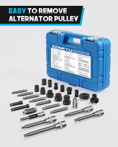 Alternator Pulley Removal Tool & Alternator Decoupler Pulley Tool | 30-piece socket bit set for clutch freewheel and decoupler pulley removal/installation; Compatible with Volvo BMW and More