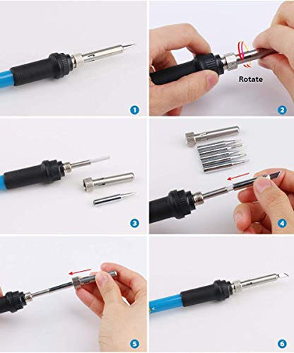 Electric Soldering Iron Kit 60W Adjustable Temperature Welding Soldering Iron with 5pcs Different Tips, 1 thread 1.0mm Dia. (Soldering Irons) - color: Blue