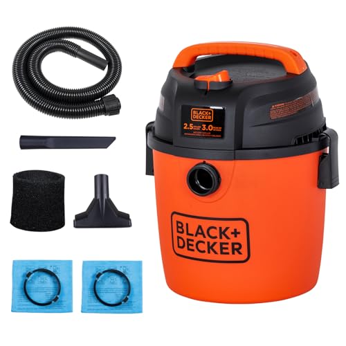 BLACK+DECKER 2.5 Gallon Shop Vac, 3 HP Wet Dry Vacuum with Powerful Suction, Portable for Garage Car and Home Use, Pet Hair Cleaning, Accessories Included, BDXV18134PA - size: 2.5 Gallon 3 HP